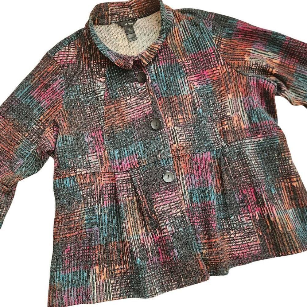 Ali Miles Jacket Cardigan Womens 3XL Plus Multi Color Peplum Hem Bell Sleeve Car